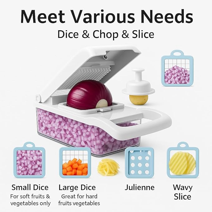 Garlic Crusher & 16-in-1 Vegetable Chopper Bundle – Stainless Steel Garlic Press with Multifunction Mandoline Slicer, Onion Chopper, Food Processor & Kitchen Prep Tools
