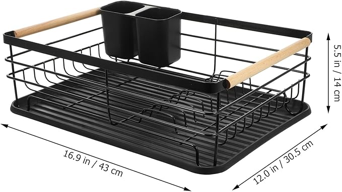 BESPORTBLE Black Iron Multifunctional Kitchen Dish Drying Rack with Large Capacity and Drain Tray, Over Sink Countertop Dish Drainer Organizer for Bowls and Utensils