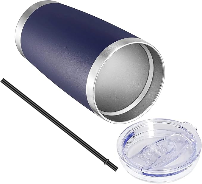 VEGOND 20oz Tumbler with Lid and Straw Stainless Steel Tumbler Cup Bulk Vacuum Insulated Double Wall Travel Coffee Mug Powder Coated Coffee Cup, Navy Blue, 12 Pack