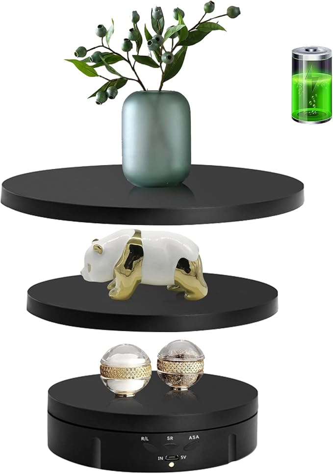 JAYEGT 3 in 1 Motorized Rotating Display Stand with 5.74/7.08/8.66 inch Replacement Cover，Max 22lbs Load , 3D Models, Cake -Black