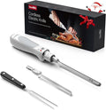 New Upgrade Cordless Electric Knife, Serrated Blade Knife for Turkey, Meat Slicing, Fillet, Bread, Ergonomic Design Cutting Knifes with Comfortable Contoured Grip, USB-C Rechargeable, Easy-Slice,White