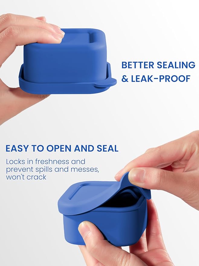 8 Pcs 1/2 Cup Silicone Freezer Molds With Lid, Silicone Freezer Trays for Sauce and Food Storage, 1.7x2.95x2.95'' Ice Cubes Molds, Small Portion Containers for Nuts, Snacks, Dessert (Blue)