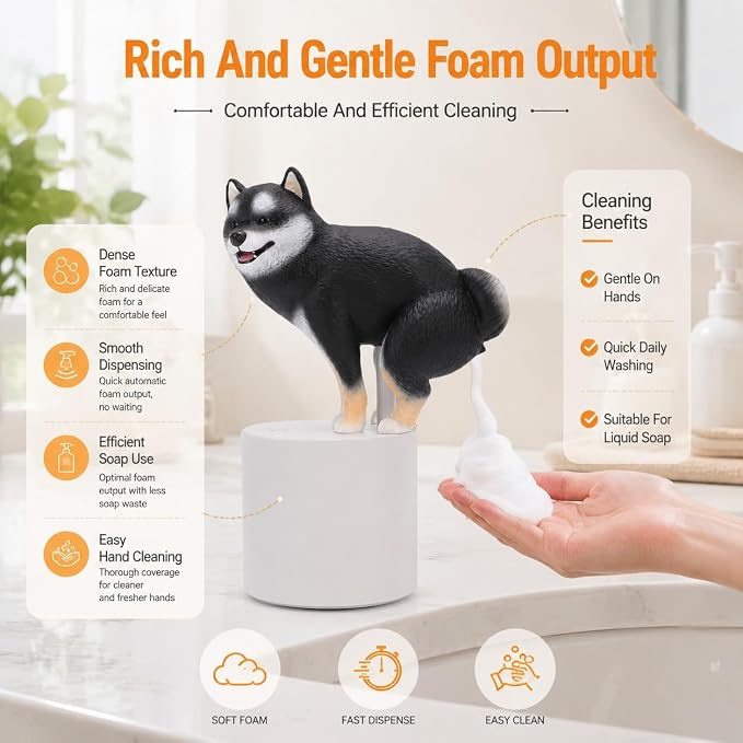 Playful Dog Foam Soap Dispenser, Automatic Soap Dispenser Touchless, Funny Puppy Poop Induction Hand Washer, Automatic Soap Dispenser for Kitchen Bathroom (Black)