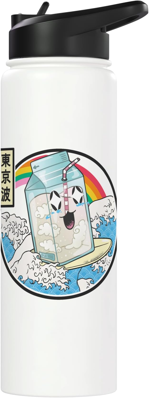 Surfing Milk Carton In Japanese Waves Vaporwave Kawaii Anime Stainless Steel Insulated Water Bottle