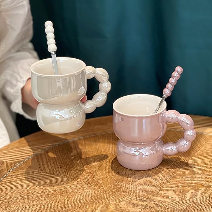 Pearl Ceramic Coffee Mug for Tea Latte Milk Cute Love Shape Cup for Home Office Women Gift 6.5 oz (Pearl Purple 2, 300 ml)