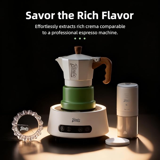 Bincoo Espresso Maker Stovetop,Camping Moka Pot 2 Cup/120ML,Stove Top Espresso Italian Coffee Maker,Easy to Use (White-green)