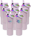 30 oz Tumbler Bulk with Handle and Straw, Vacuum Insulated Tumblers with Flip Straw and Top Handle, Leakproof Powder Coated Tumbler, Stainless Steel Travel Mug for Coffee (Purple, 8 Pack)