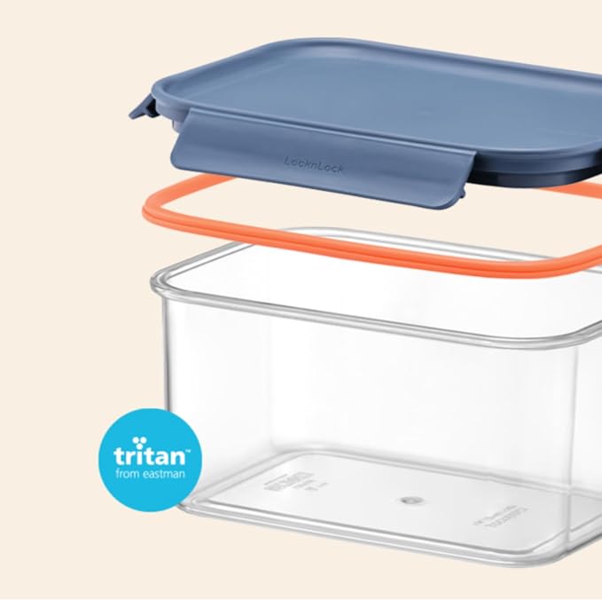 LocknLock Tritan Plastic Bisfree Modular Plus Food Storage Container Set, Lunch, Meal Prep, Stackable, BPA-Free, Leakproof, Freezer-Safe, 4 Pieces, 2 Boxes and 2 Lids, Navy, 2.1L