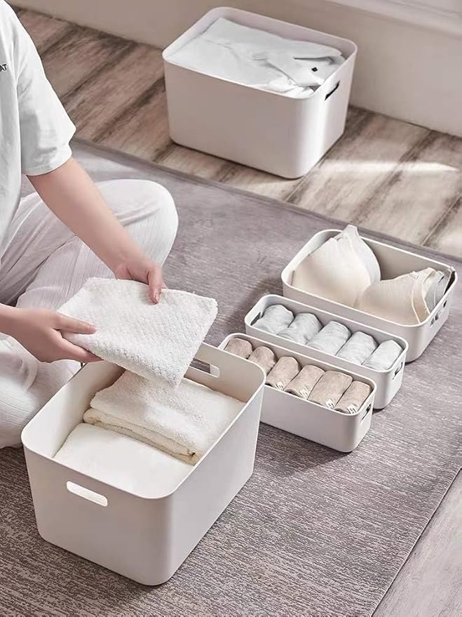 Set Of 4 Plastic Storage Bins,Versatile Kitchen Pantry Organization and Storage,for Plastic Storage Container Under Bed,Under Sink Bathroom Organizer (White, 4 Pack Narrow)