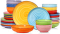 Selamica Ceramic Plates and Bowls Sets,32 Pieces Dinnerware Sets for 8,Scratch Resistant Dish Set for holiday gathering,Dishwasher & Microwave Safe, Dopamine Colors