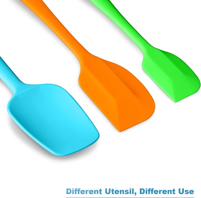 Silicone Spatula 3‑Piece Set Heat Resistant 600°F Non‑Stick Rubber Spatulas with Stainless Steel Core ALLWIN HOUSEWARE Large Spatula, Spoonula & Mini Spatula for Cooking & Baking, Multicolored