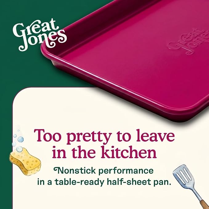 Great Jones Little Sheet (Raspberry) | Jelly Roll Pan, Quarter Sheet Pan | Aluminized Steel,13.5" x 9.5" | For Baking, Roasting, & Broiling | Premium Bakeware with Even Heat Distribution