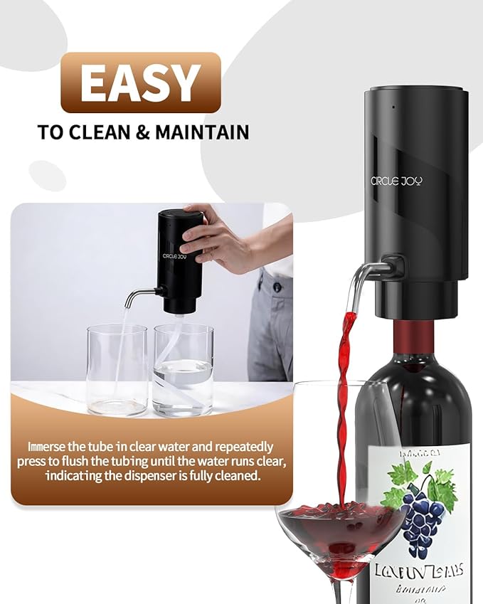 CIRCLE JOY Electric Wine Aerator Pourer, Rechargeable Automatic Wine Decanter and Wine Dispenser with Touch Button Control, Perfect Wine Gift for Home Party & Wine Lovers, Black
