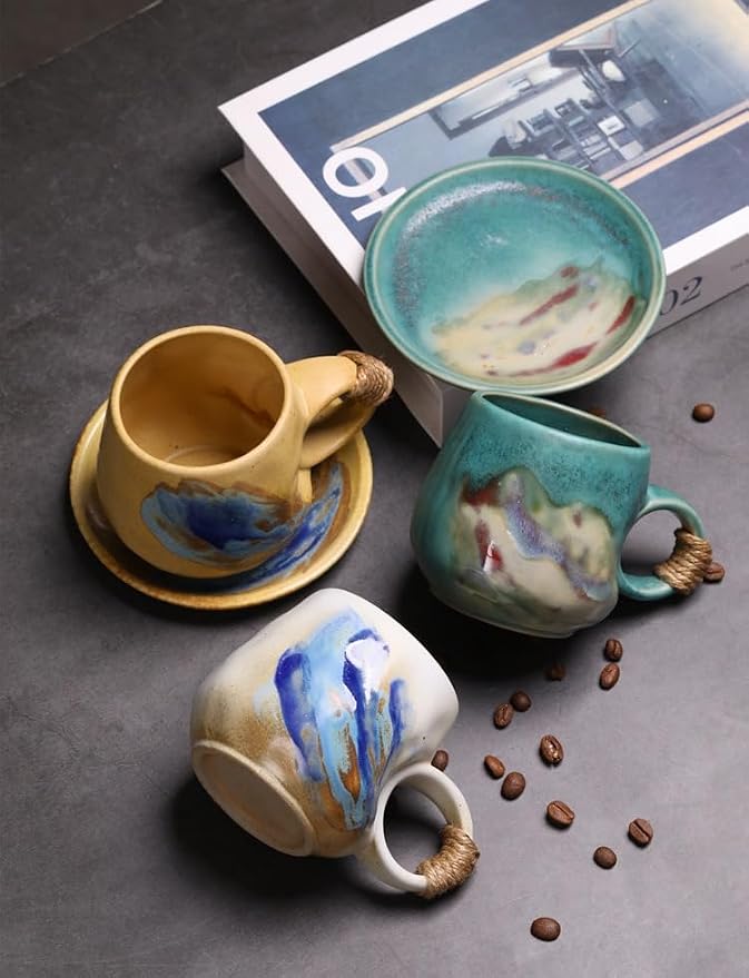 Little handmade ceramic pottery tea cup with saucer, espresso cup | 8 oz stoneware demitasse cup for lungo,cortado,Matcha, Americano