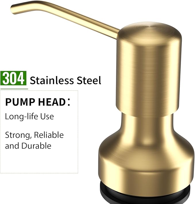 Soap Dispenser for Kitchen Sink, Kitchen Sink Soap Dispenser with 17 OZ Bottle, Refill from The Top Bar, Longer Threaded Shaft Shank, Wide Pump Head Base (Golden)