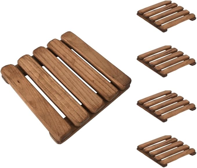 LO-MAS Premium Handmade Wooden Trivet Set (1-15x15, 4-5x5) – Heat Resistant Hot Pad for Kitchen, Table and Counter Protector, Wooden Coaster for Hot Pots, Pans, Bowls, Tea, Coffee,