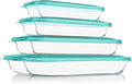 KOMUEE 8 Pieces Glass Baking Dish with Lids Rectangular Glass Baking Pan Bakeware Set with BPA Free Lids, Baking Pans for Lasagna, Leftovers, Cooking, Kitchen, Fridge-to-Oven, Green