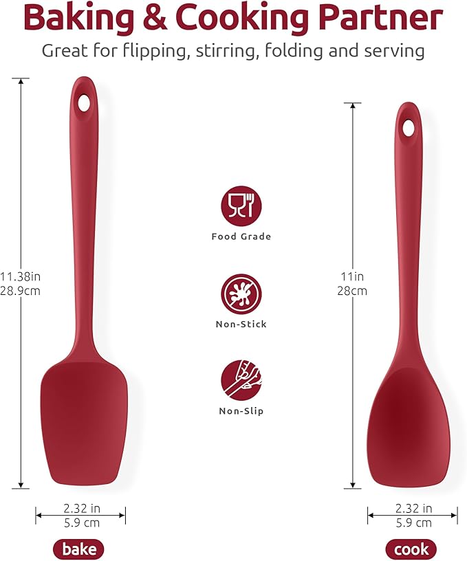 U-Taste 18/8 Stainless Steel Measuring Cups and Spoons Set of 10 and 600ºF Heat Resistat Silicone Flexible Baking Spoon Spatula & Cooking Scoop Spoonula (Red)