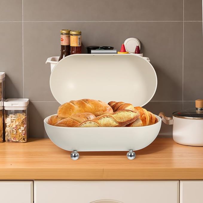 Angoily Metal Bread Box 13X7.5X7.5 Inch Kitchen Countertop Bread Container with Rolling Door Large Storage Organizer for Household Food and Sundries