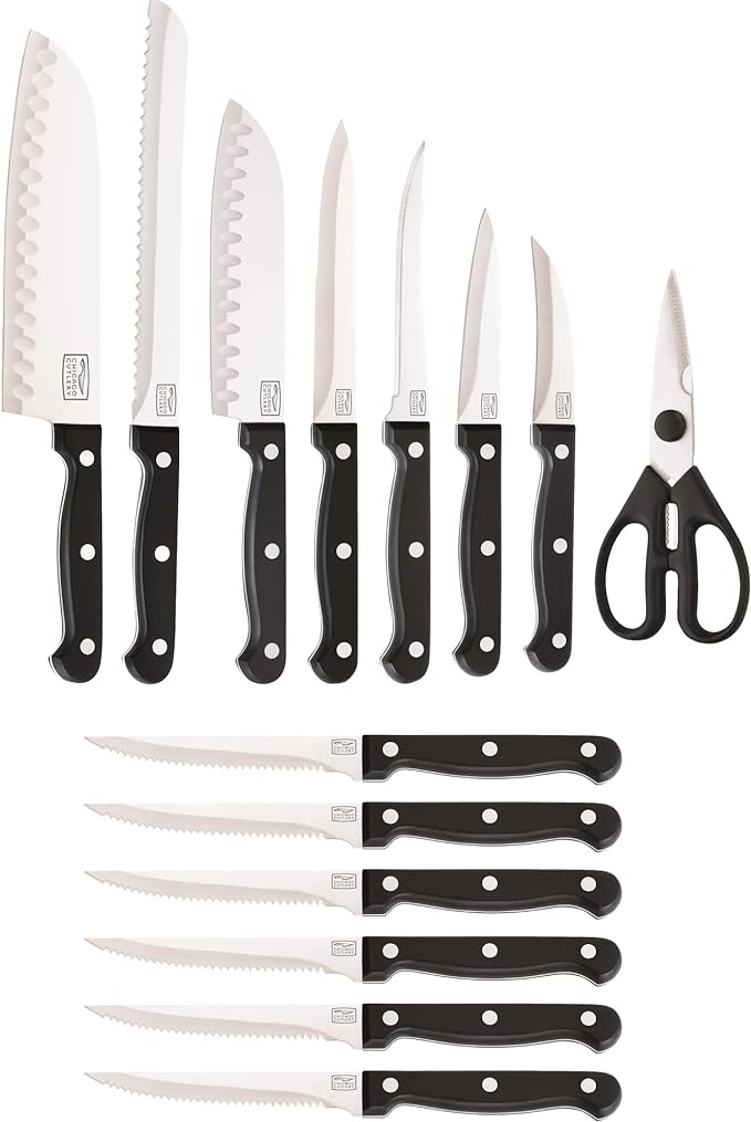 Chicago Cutlery Essentials (15-PC) Stainless Steel Kitchen Knife Block Set With Block, Sharp Stainless Steel Cutlerly Chef Knives Set & Scissors Shears