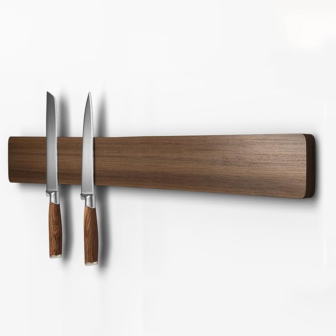 Magnetic Knife Holder for Wall, Acacia Wood Knife Magnetic Strip No Drill Knife Magnet Storage Bar Magnetic Tool Key Holder Strip for Kitchen Utensil Organizer (Dark Brown, 24 Inch)