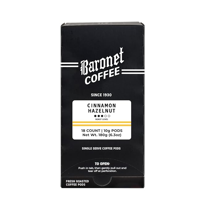 Baronet Coffee Pods [Cinnamon Hazelnut-54 Pods] Flavored Single Cup Use, Like Senseo [3 Boxes of 18 Single Serve 10 Gram] Regular Strength, Medium Roast [Cinn Hazel]