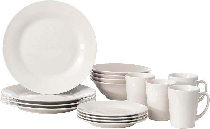 Rimmed Dinnerware Set | Mugs, Salad and Dinner Plates and Bowls Sets, Dishes with Highly Chip and Crack Resistant, Dishwasher and Microwave Safe (White, Service For 8)