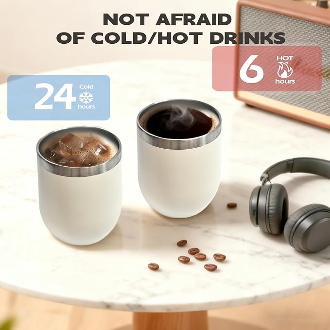 YOUKE OLA 18 Pack Stainless Steel Wine Tumbler with lid, 12oz Insulated Powder Coated Wine Tumbler Stemless Double Wall Vacuum Wine Glass Coffee Tumbler Bulk for Laser Engrave, DIY Gift, Cream White