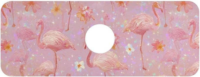 Kitchen Sink Splash Guard 1 PC 14.7 Inch Sink Faucet Mat Splash Guard for Bathroom Countertop Water Absorbent Foldable Cuttable Soft Washable Pink Gradient Flamingo and Petals