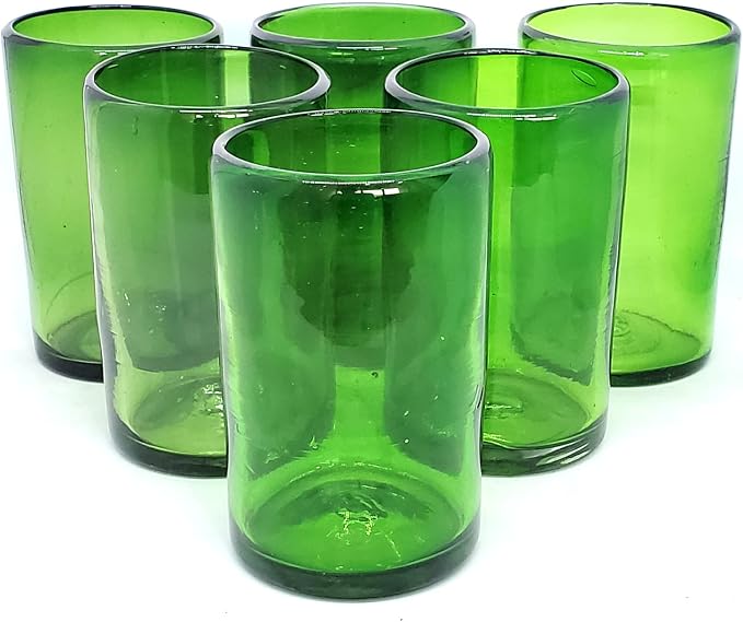 Solid Emerald Green 14 oz Drinking Glasses (set of 6), Recycled Glass, Lead-free, Toxin-Free (14oz Drinking)