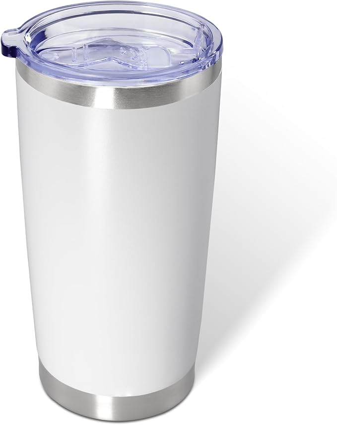 AIANJI 20oz Tumbler Bulk Stainless Steel Tumblers with Lid Vacuum Insulated Double Wall Travel Coffee Mug Powder Coated Tumbler Cup for Hot and Cold Drinks(White, 1 pack)