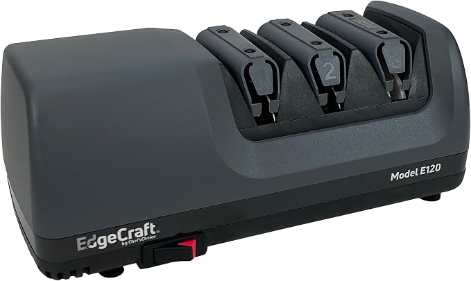 EdgeCraft E120 Electric Knife Sharpeners for 20-Degree Straight and Serrated Knives Diamond Abrasives Precision Angle Control, 3-Stage, Gray
