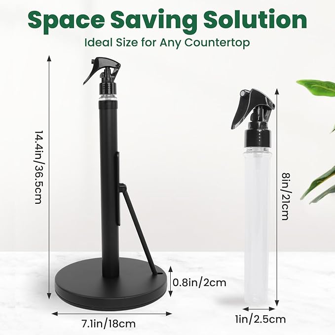 Paper Towel Holder with Spray Bottle,Heavy-Duty Countertop Kitchen Paper Towel Holder,Stainless Steel One-Handed Tear Kitchen Towel Dispenser for Countertop,Black
