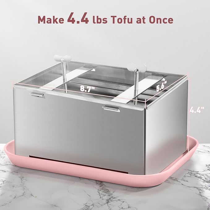 Tofu Press Stainless Steel, Paneer Maker with Tofu Press Cloth and Drip Tray, Improves Tofu Flavor and Texture, for Homemade Tofu, Paneer Press and Cheese Press-Plus Size
