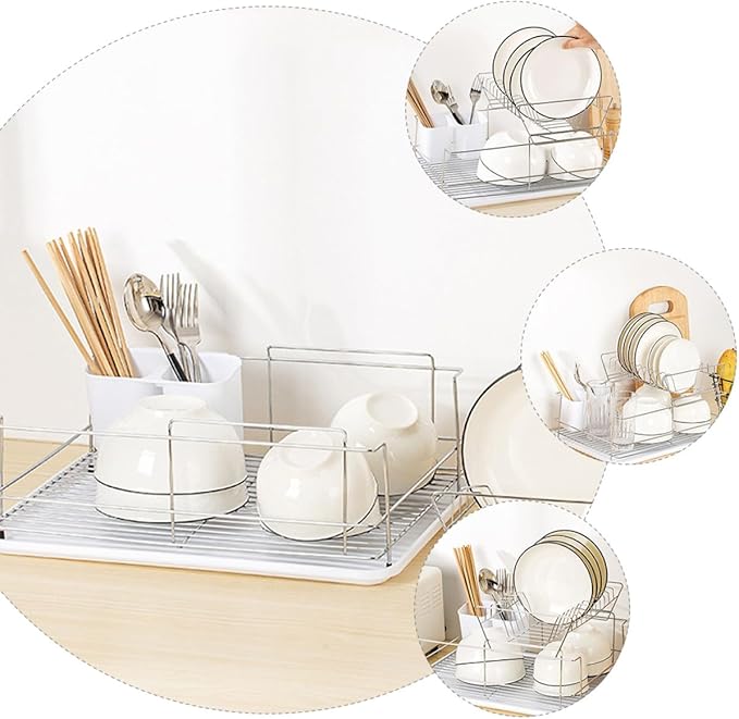 KALLORY 2-Layer Stainless Steel Dish Drying Rack Over Sink, Detachable Kitchen Tableware Drainer and Storage Organizer for Countertop Sink Use