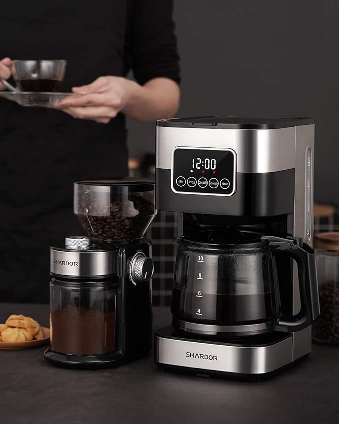 SHARDOR Electric Burr Coffee Grinder Bundle with 10-Cup Programmable Coffee Maker