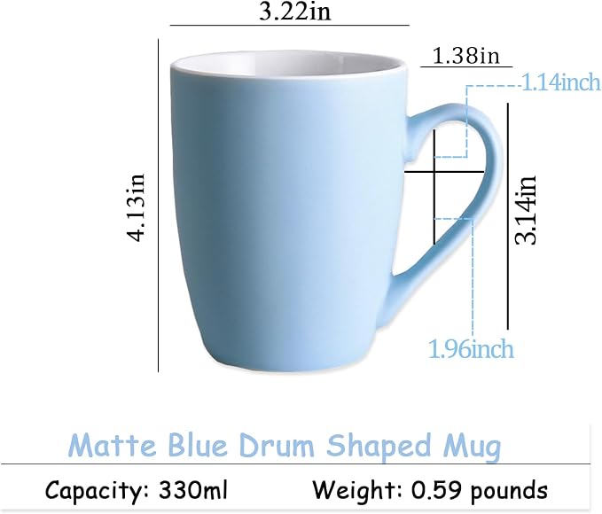 Coffee Mugs Set of 6, 12oz Ceramic Coffee Mugs with Handle, Matte Porcelain Coffee Mug for Latte, Tea, Cocoa, Cappuccino, Cups for Women Men for Home Restaurant Mug (Blue)