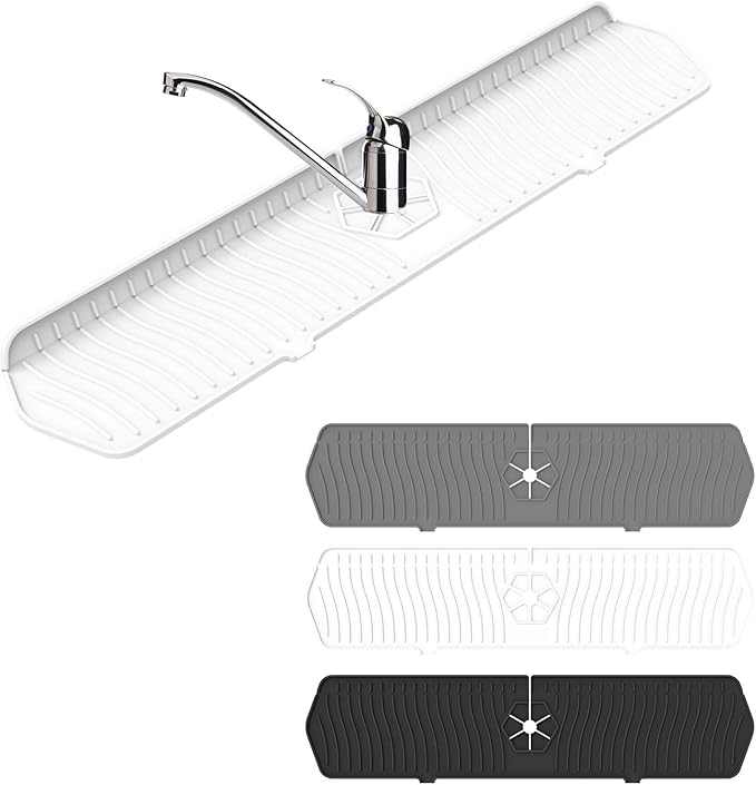 Faucet Guard - 90 Foldable Draining Mat for Kitchen Sink with 2 Drain Ports, White, 24"*5.66"