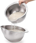 2 Pack Rice Washer Strainer Bowl, Stainless Steel Colander with Side Drainers for Quinoa, Fruit Kitchen Washing Bowl for Cleaning Vegetables, Beans, Pasta