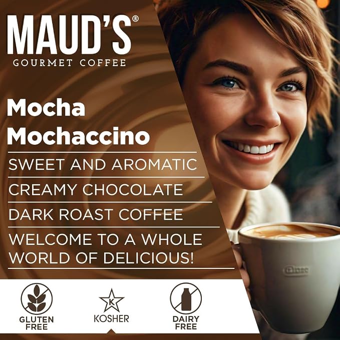 Maud's Chocolate Mocha Cappuccino Coffee Pods, 18ct - Mochaccino Mocha Flavor - Made with Gourmet Arabica Coffee, Pods Compatible with Keurig K Cups Maker