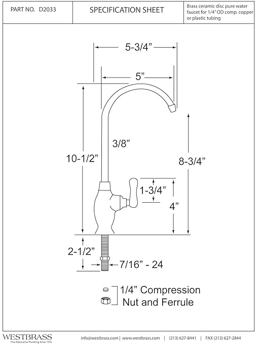 Westbrass D2033-NL-26 10" Classic 1-Lever Handle Cold Water Dispenser Faucet, Polished Chrome