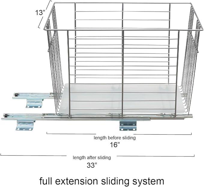Household Essentials Glidez Steel Pull-Out/Slide-Out Storage Organizer with Plastic Liner for Under Cabinet or Wire Shelf Use - Produce Bin Design - Fits Standard Size Cabinet or Shelf, Brushed Silver