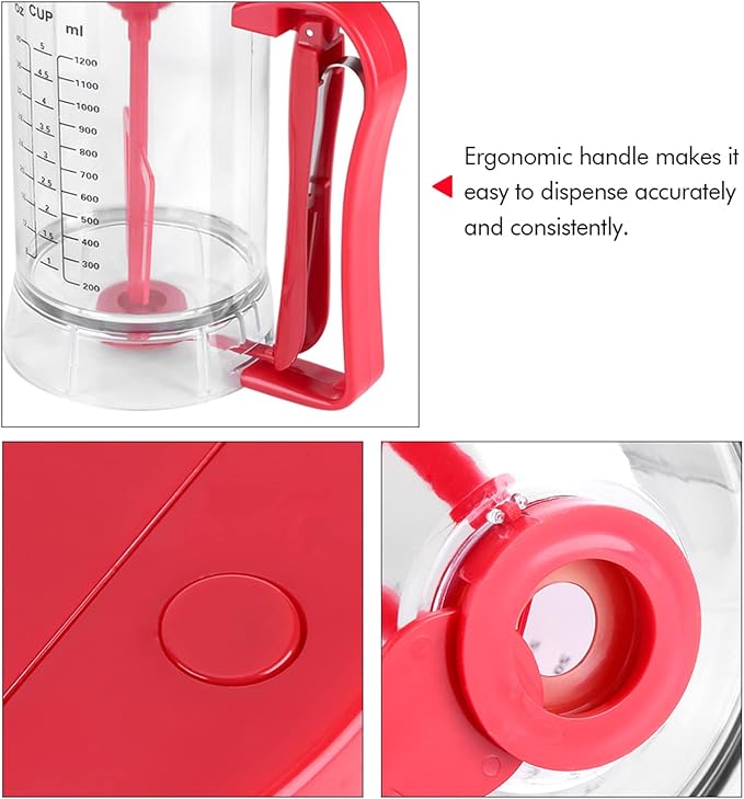 Batter Dispenser, 1200mL Cordless Electric Pancake Cupcake Batter Mixer Bakeware Maker Machine Battery Powered Measuring Baking Tool for Muffins Crepes Cake