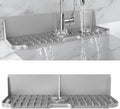 LVJING 17” x 5.5” Silicone Faucet Handle Drip Catcher Tray Mat, Silicone Faucet Mat Dish Soap Sponge Holder for Kitchen Sink, Drying Mat for Kitchen Counter Bathroom Kitchen Sink Splash Guard - Grey