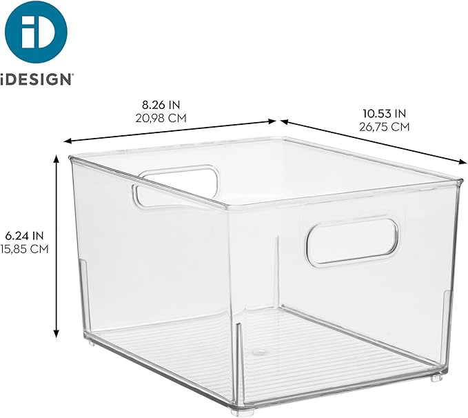 iDesign Small Stackable Plastic Bathroom Storage Bin with Handles - Set of 2 - Clear - Made in USA