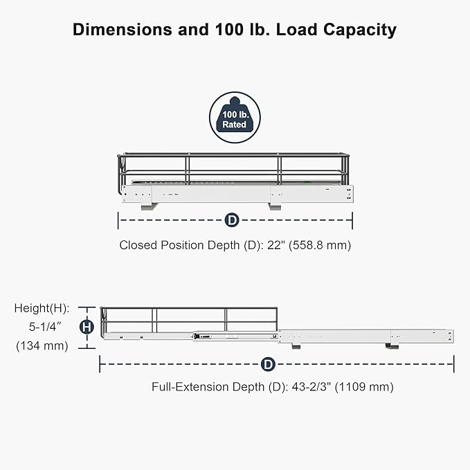 Pull Out Shelves - 14" W x 22" D Soft Close Pull Out Cabinet Organizer 1 Tier - Sliding Shelves with Shelf Liner - Heavy Duty Steel Wire Drawers for Kitchen Cabinets, Pantry, Bathroom