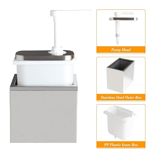 2.1QT Sauce Dispenser with Pump,Commercial Pump Station Stainless Steel Dispenser for Hot Chocolate, Hot Fudge, Ketchup, Condiment,Caramel, Condiment, Mustard, Mayonnaise