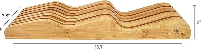 ROYALHOUSE Bamboo Knife Block Holder, In-Drawer Knife Drawer Organizer,Knife Block without Knives, Fit for 7 Knives, Perfect for Home and Chefs, Gift for Any Occasion and Housewarming