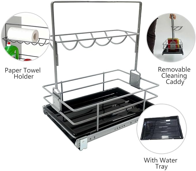 Under Sink Organizer（11.18" W X15 D） Pull Out Cabinet Organizer For Cleaning Supplies, Under Sink Slide Out Cleaning Caddy, Under Kitchen Bathroom Sink Organizer
