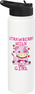 Strawberry Milk Girl Japanese Strawberry Shake Cute Pink Cow Stainless Steel Insulated Water Bottle